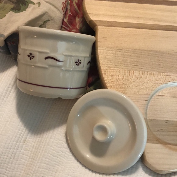 LONGABERGER American Craft 
Acorn Maple Wood Cutting Board + Ceramic Crock NEW - Picture 10 of 16